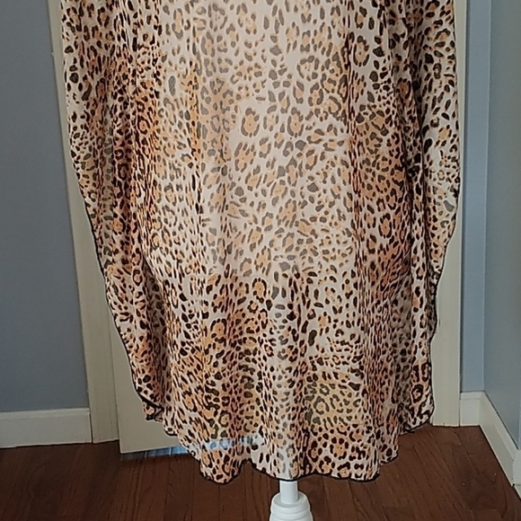 Jordan Taylor Leopard Print Brown & Gold Shear Beach Caftan Coverup M - Picture 4 of 11
